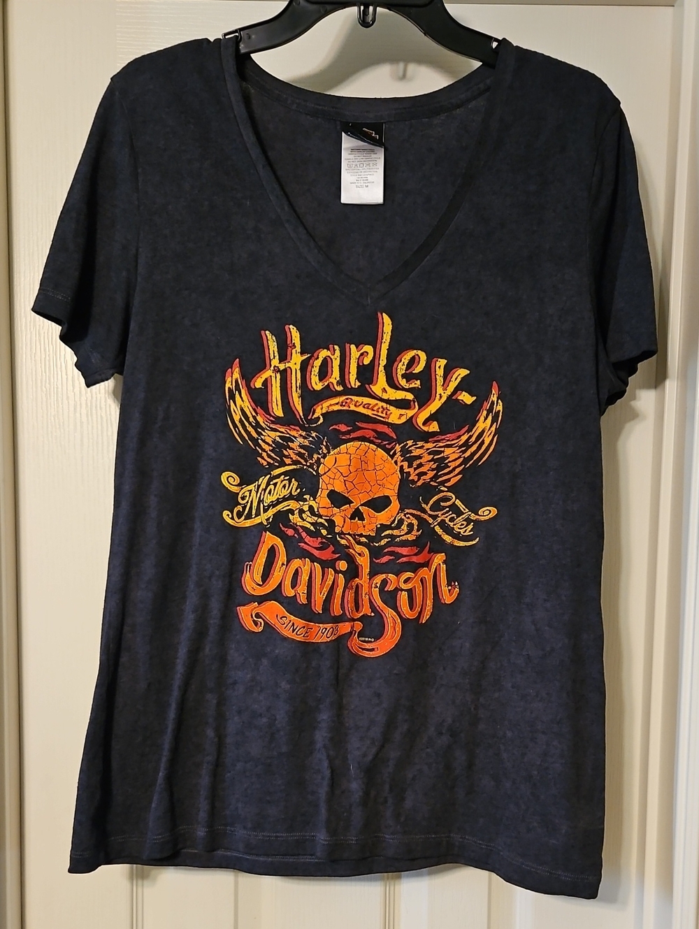 Harley-Davidson Black Graphic V-Neck Tee with Orange Skull